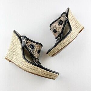 Jack Rogers Marbella Snakeskin Jute Espadrille Wedge Sandals Black Size 9